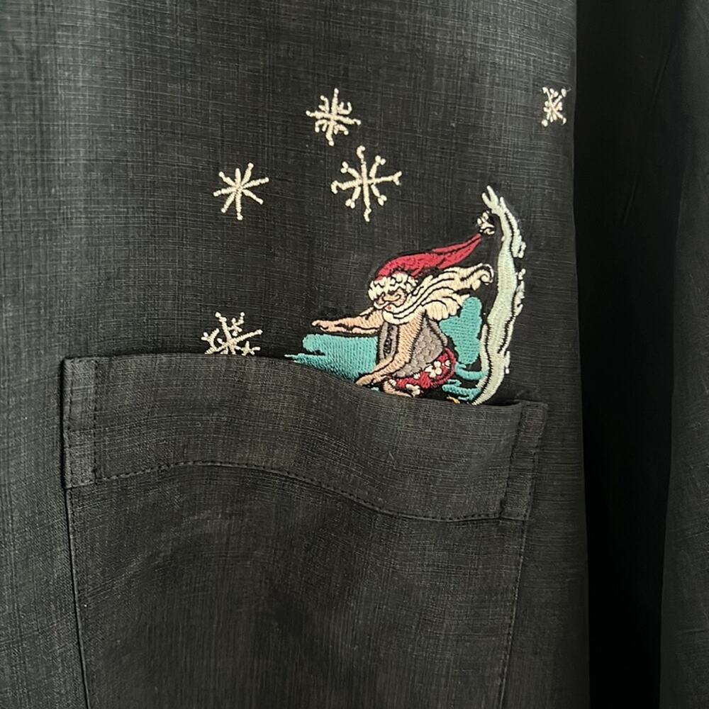 Kahala "Santa Drops In" 2008 Aloha Hawaii Hawaiian Shirt Front Button Black Silk - Picture 4 of 8